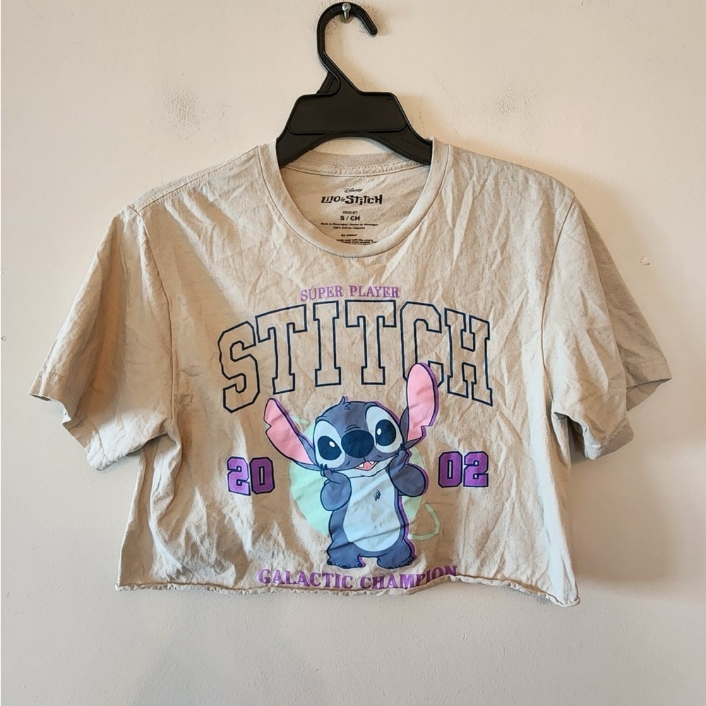 Disney Stitch Super Player Galactic Champion Tee Shirt Beige crop top size small